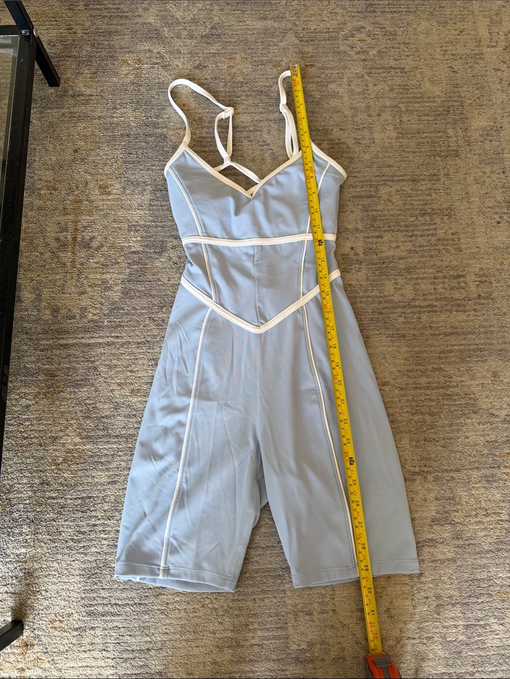Yllw the Label Light Blue Piped Romper with White Trim